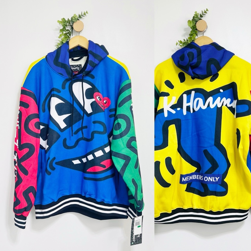 Keith Haring X Members Only NWT All Over Graphic Print Colorful Hoodie